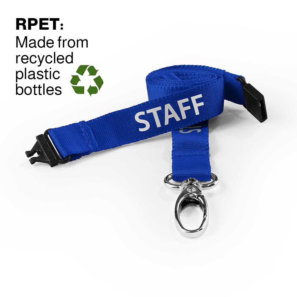 Recycled STAFF lanyards with a metal lobster clip - Sky Blue - AC222-SF-SB-MLC - Pack of 100