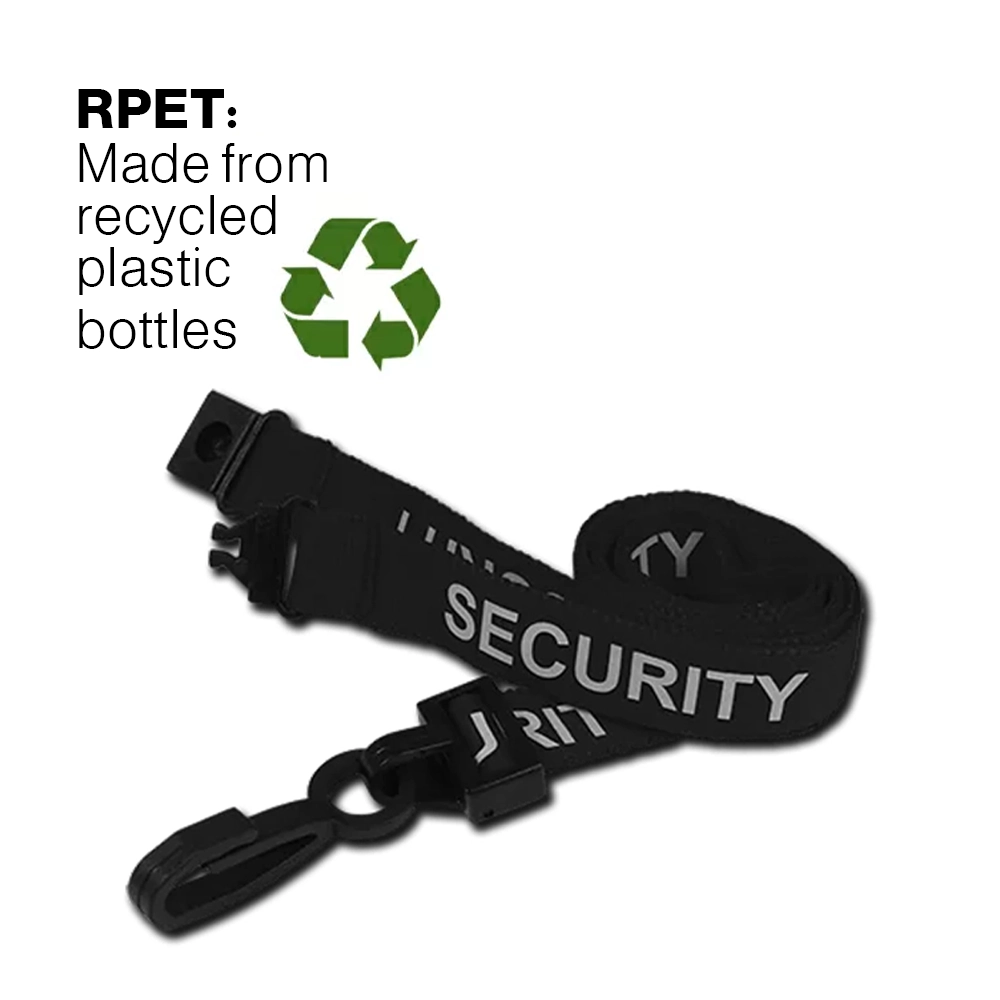 Recycled SECURITY lanyards with plastic J clip - Black - AC222-SY-BK - Pack of 100