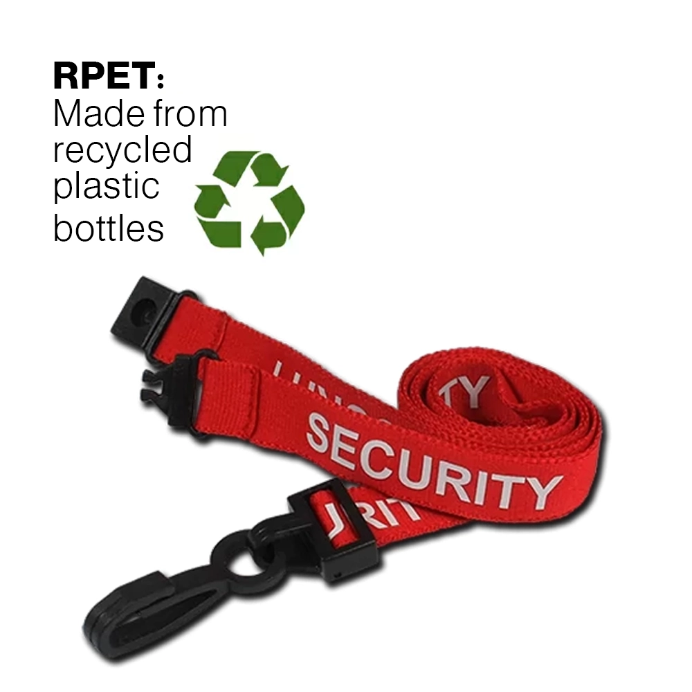 Recycled SECURITY lanyards with plastic J clip - Red - AC222-SY-RD - Pack of 100